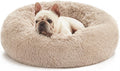 Calming Dog & Cat Bed, Cat Bed for Indoor Cats, Anti-Anxiety Donut round Bed, Fluffy Warming Pet Bed for Small Medium Dogs and Cats, Beige Taupe 20"/24"