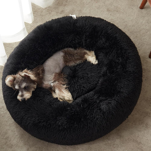 Calming Anti-Anxiety Donut Dog & Cat Bed, Warming Cozy Soft round Cushion, Fluffy Faux Fur Plush Cuddler for Small Medium Dogs and Cats