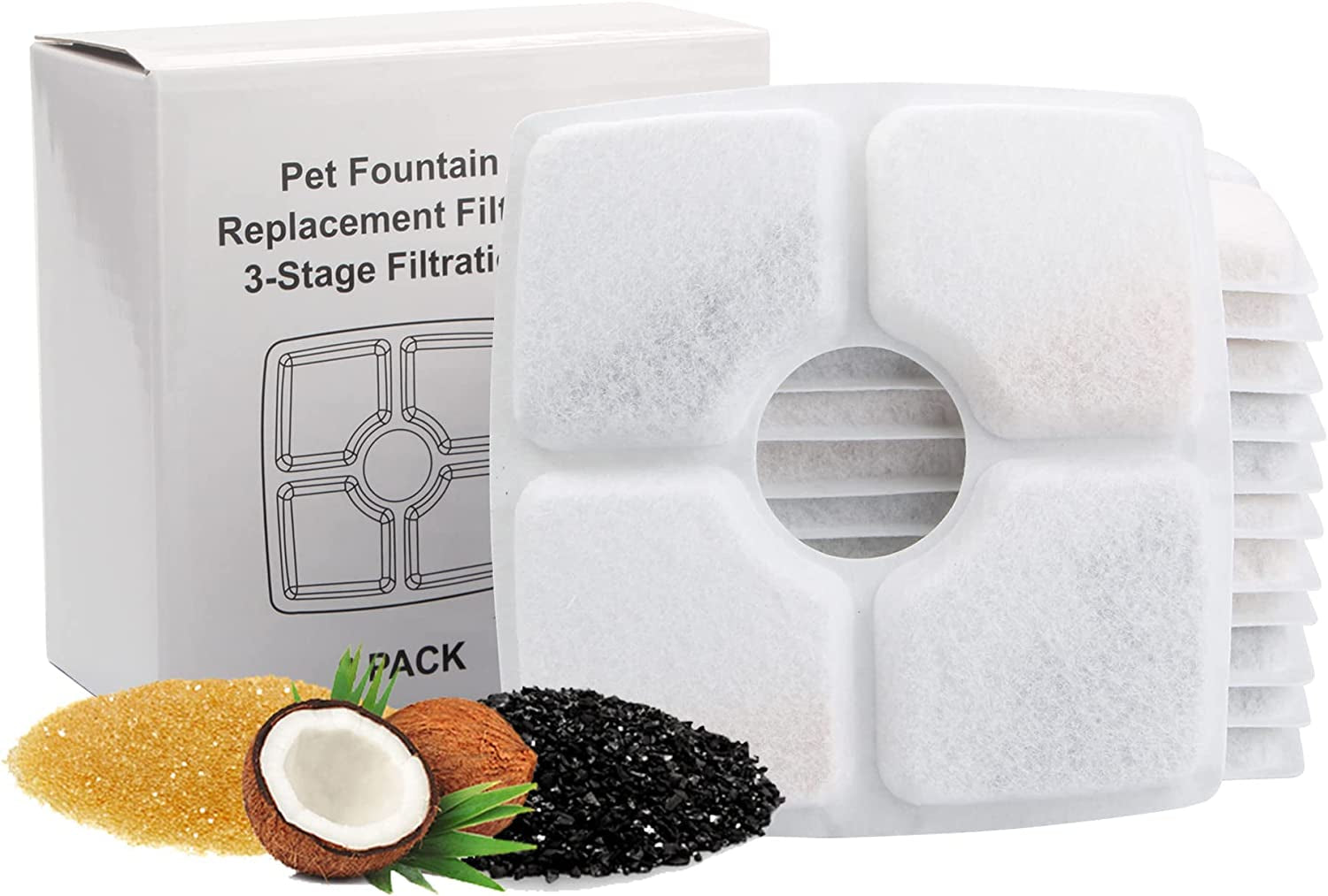 Cat Water Fountain Filter, Square Pet Water Fountain Filters 12 Packs, Cat Water Fountain Filter Replacement for Cat Water Fountain in 84Oz/2.5L (Square Filters 12 Packs)